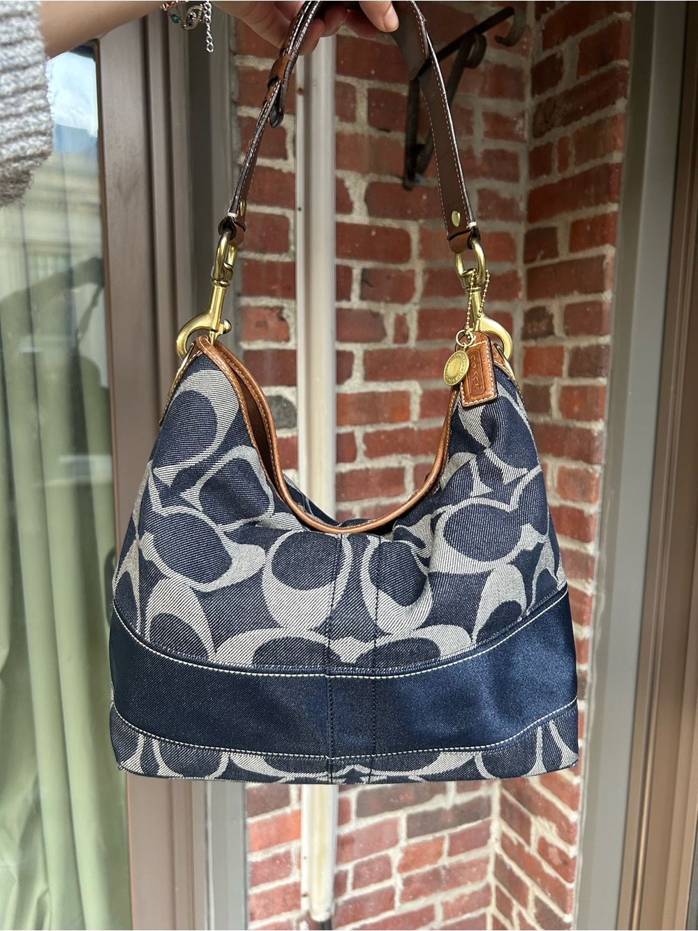 Vintage coach denim signature soho hobo striped tote style 11182 y2k retro purse